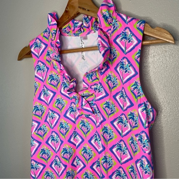 Lulu-B | Pink Tropical Palm Tree Print Ruffle Maxi Dresss - Picture 4 of 9